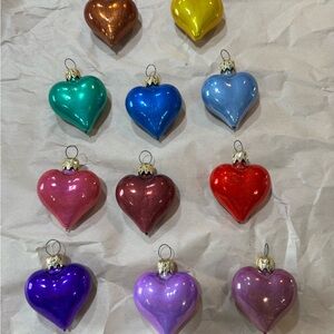 Vintage Assorted Heart-Shaped Glass Holiday Ornaments - Multicolor